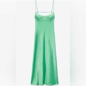 Zara Green satin slip Dress